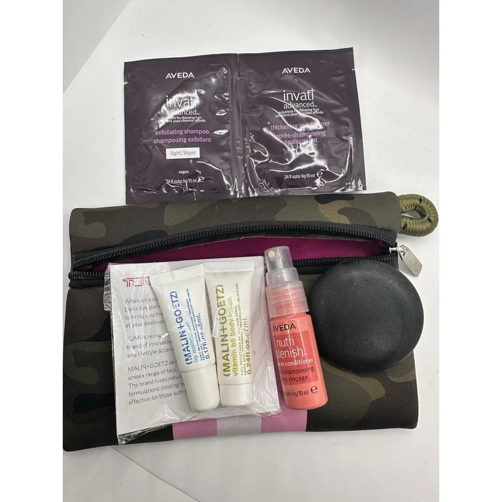 Aveda‎ Invati NutriPlenish Hair Care Set Malin+Goetz Travel Kit Camo Makeup Bag